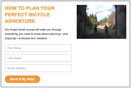 example lead magnet opt in box for bike trips